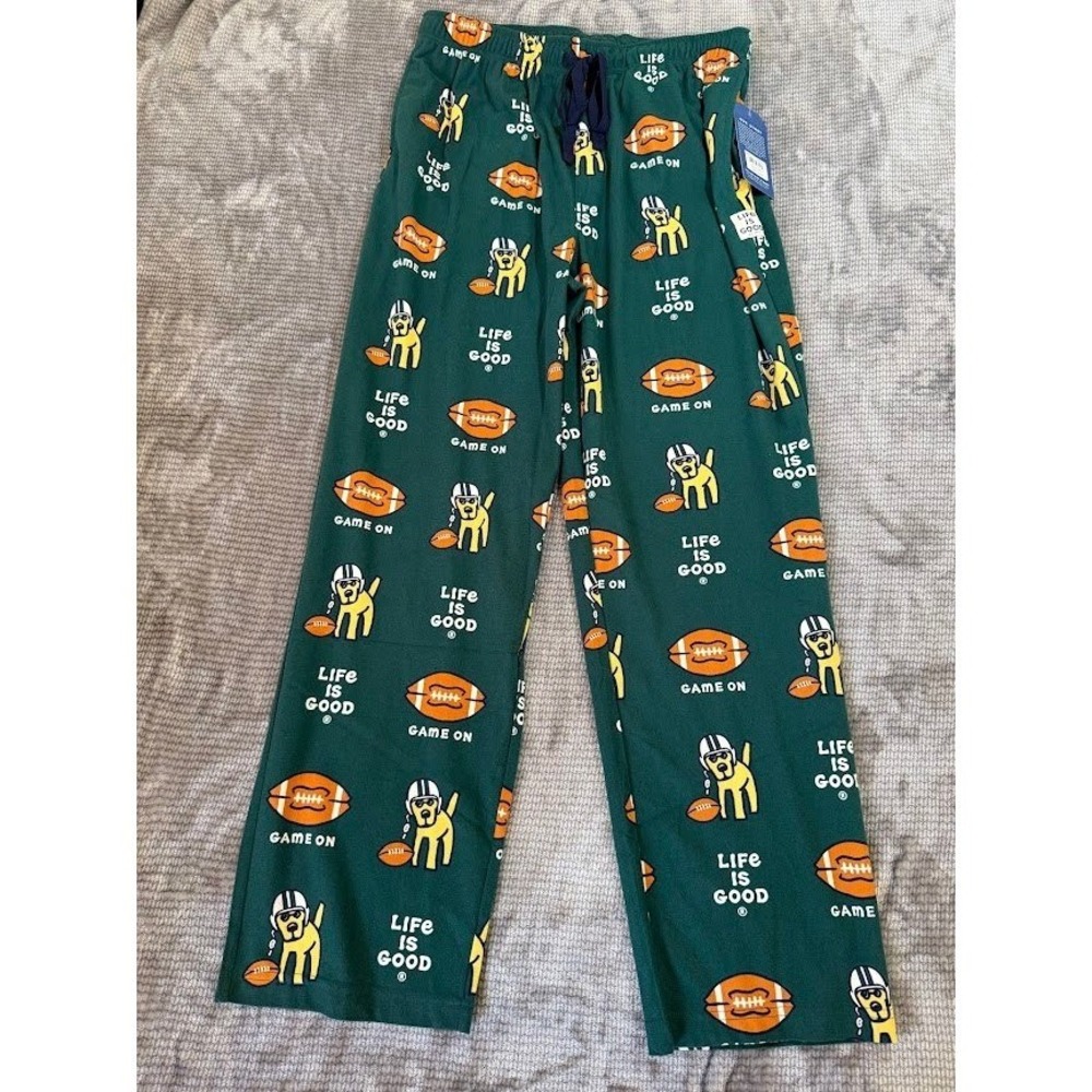 Life is Good Mens XL Pajama Pants Green Dog Football Game On Sleepwear NWT 32x30
